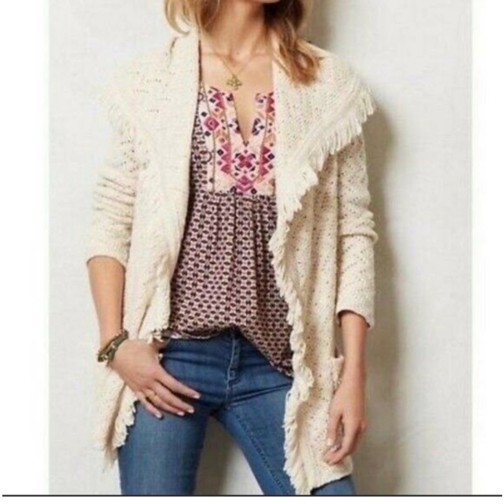 Anthropologie Angel of the. North Cream Fringe Women Sweater